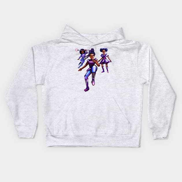 Black anime superhero girls from outer space! beautiful  black girl with Afro hair, brown eyes, Cherry pink lips and dark brown skin. Hair love ! Kids Hoodie by Artonmytee